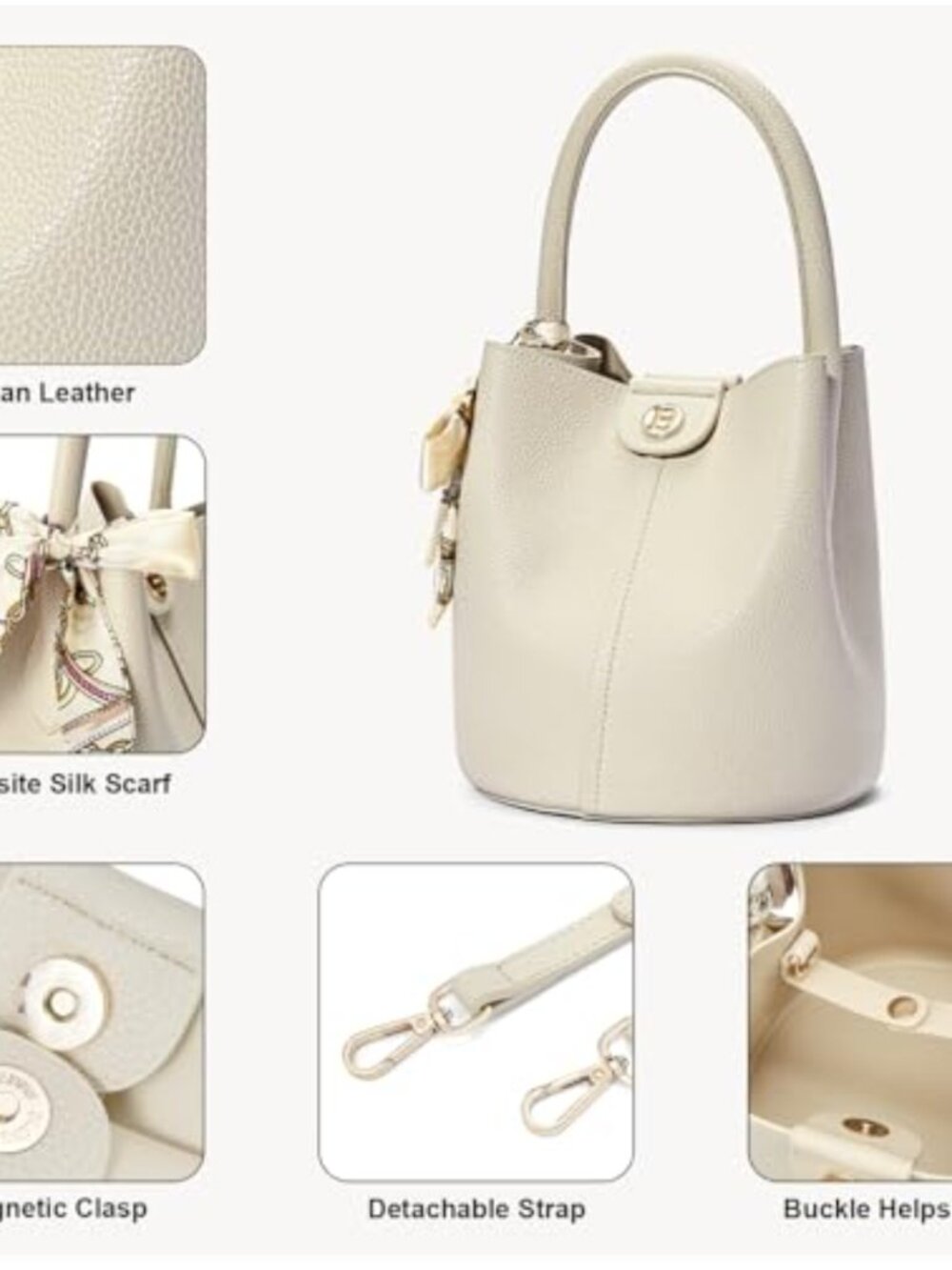 Small Bucket Crossbody Bag with Silk Scarf Adjustable Strap Foldable - Picture 4 of 6